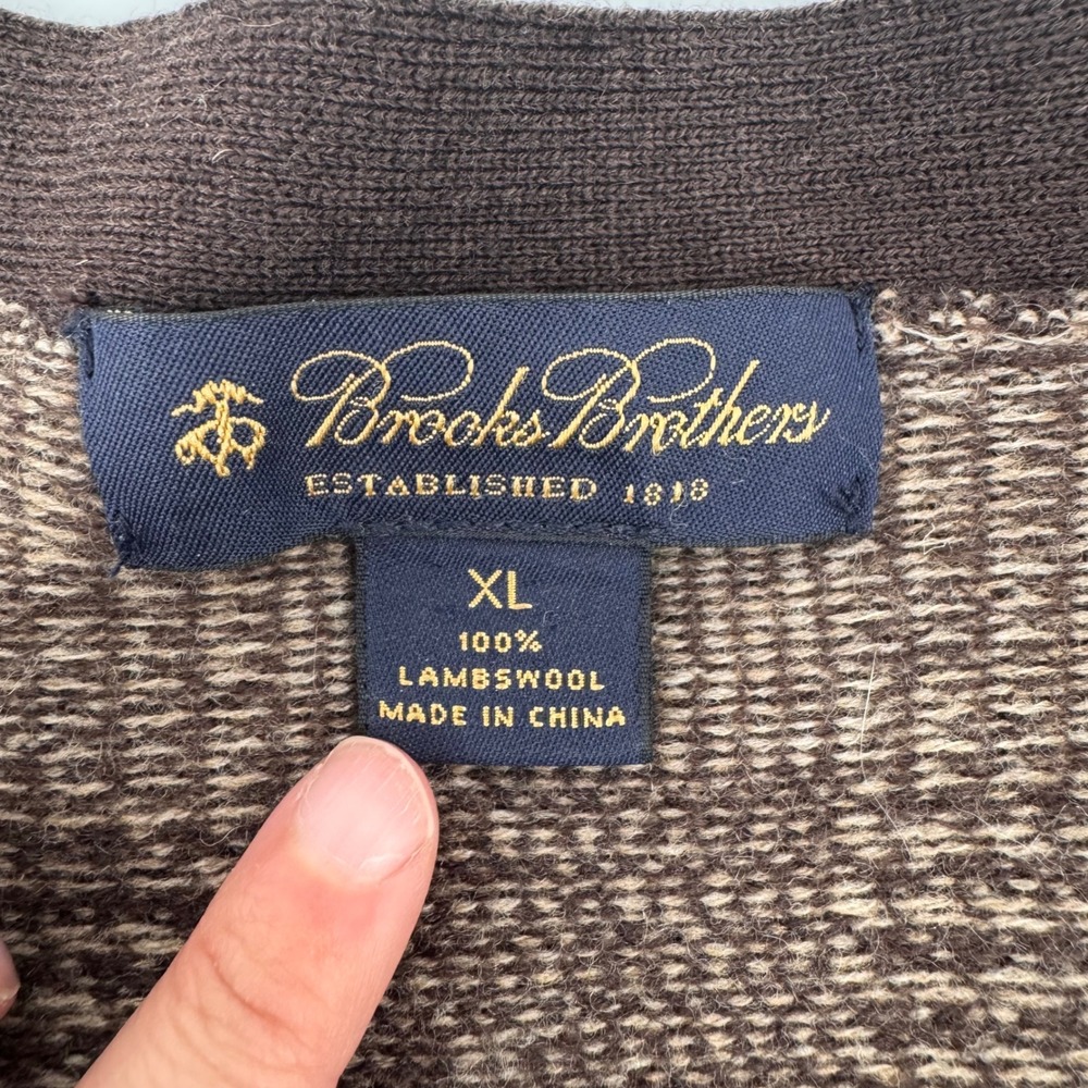 Brooks Brothers Cardigan Mens XL Brown Glen Plaid Lambswool Elbow Patch Sweater - Picture 4 of 7